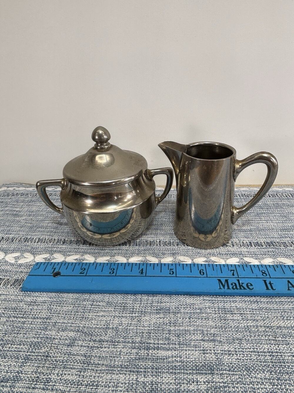 Vintage Fleitmann Witte Germany Nickelware Sugar Bowl Creamer F&W Cross Arrows